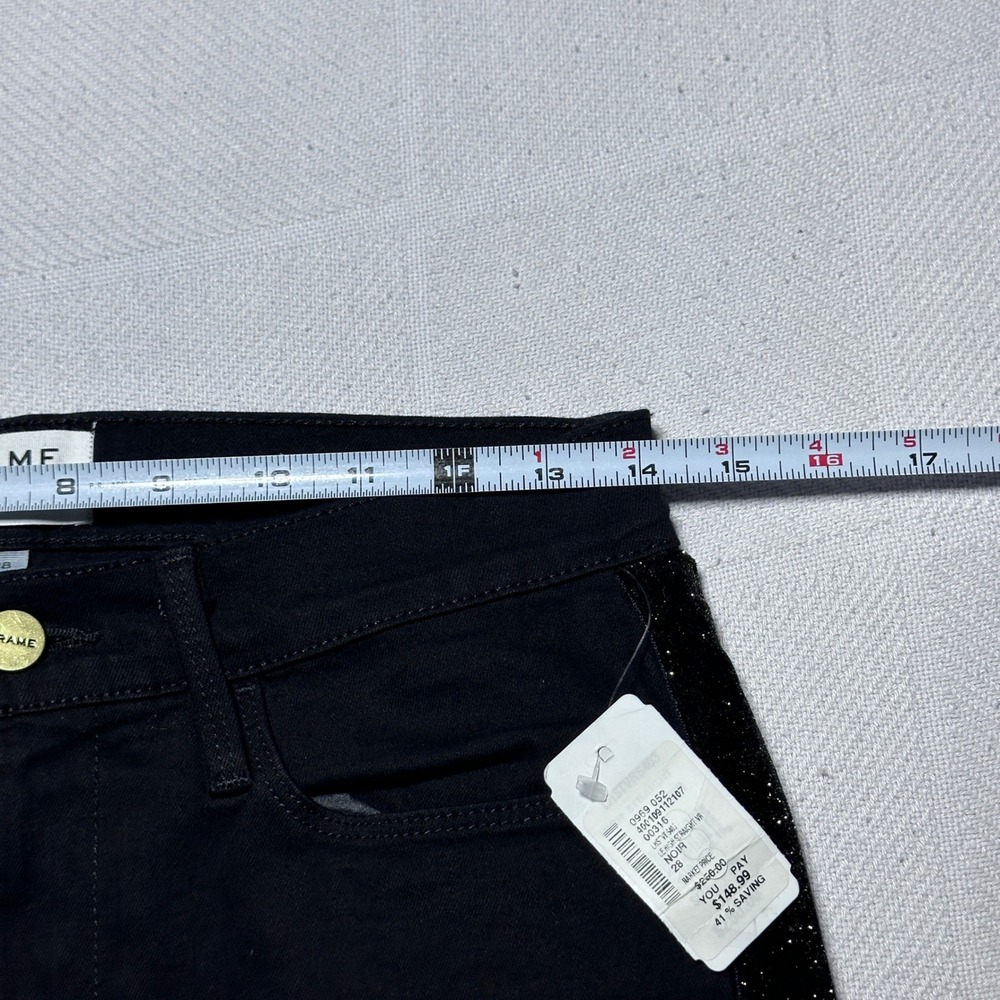 NEW FRAME Le High Straight Jeans Womens 28 Glitter Velour Stripe Raw Hem Black - Picture 10 of 15